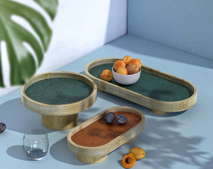 Bamboo Trays Decorative Container Luxury Trays Organizer Tableware Home Decor Serving Platter Vanity ware plate (SET OF 3)