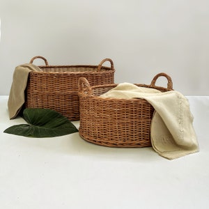 Mianzi Floor Basket | Laundry Basket | Wicker Basket | Minimal Bohemian Woven Storage Container Basket With Handles | Organizer Book Clothes