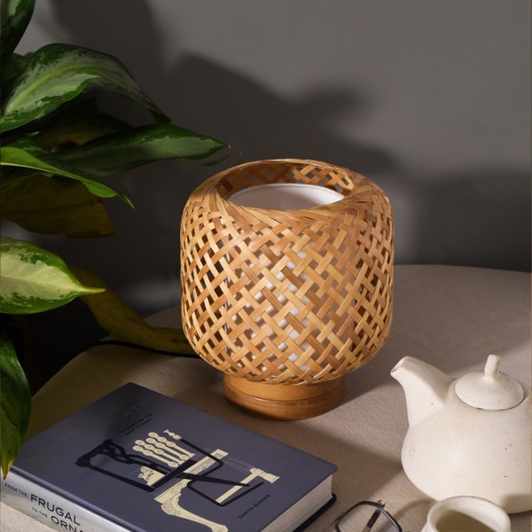 Opium-Bamboo Lamp Shade Hand Woven Table Light, Natural/Bamboo Table Top lamp for Home Restaurants and Offices