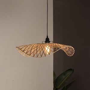Swirl- Designer Bamboo Pendant Hanging Lamp Cane Chandelier Japandi Handmade Cafe Lighting Restaurants Decor Living Room 450mm Diameter
