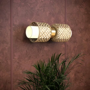 Handmade Cane Woven Wall Sconce: Minimalist Bamboo Light