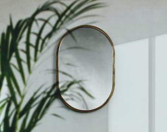 Handmade Bamboo Wall Mirror [Small] for Wall Décor, Minimal Oval Decorative Wall Mirror for Bathroom Living Room Dresser Bedroom