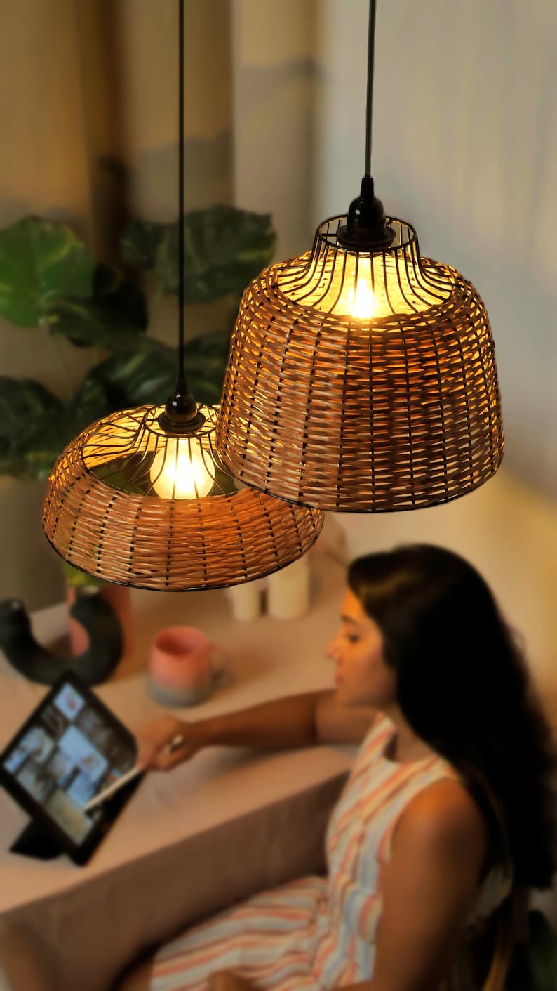 Willow Ceiling Pendant Lamp Light Juniper, Japanese Minimal Chandelier Fixture, Handmade Hanging Lamp, Wabi-sabi Pendant Light image 3