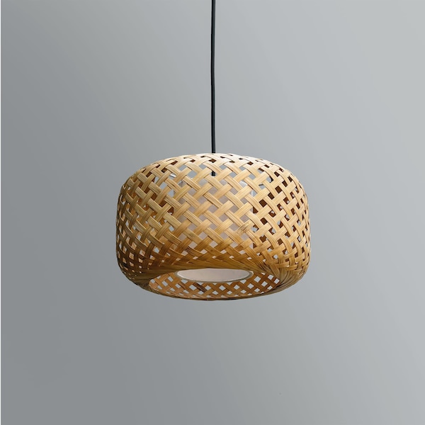 Opium [Petite] lampe à suspension en bambou : lumière en osier faite main, lampe de plafond suspendue tissée pour le salon et le bureau | Lampe asiatique unique