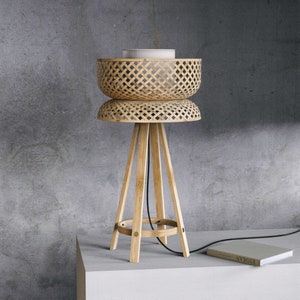 Bamboo Table Lamp Handmade Sustainable Minimal Bohemian Woven Ambient  Standing Shade for Bedside Table Living Bedroom in Color Orange Blue