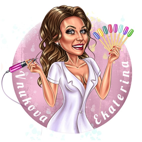 Nail Artist Logo Design Custom Digital Cartoon Portrait For Etsy