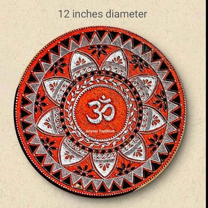 Handmade Om Mandala Canvas Art: Textured Boho Mirror Inlay, 12&quot; Indian Folk Decor
