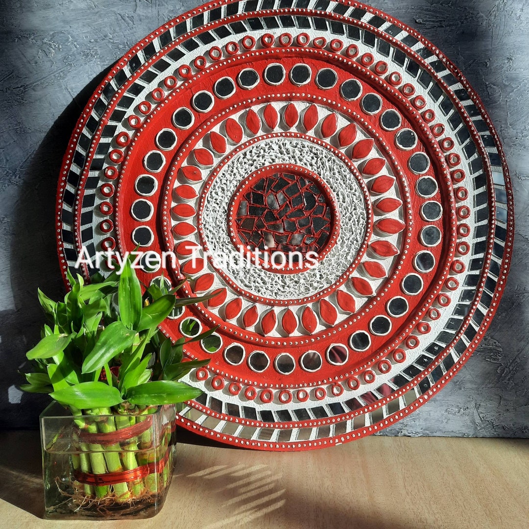 Buy Handmade Lippan Mud Mirror Wall Art Indian Tribal Folk Decor One of