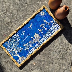 India Folk Warli Tribal Art with Textured Frame | Textured 3d Warli Mural Painting Wall Decor | Best Valentine Gifts