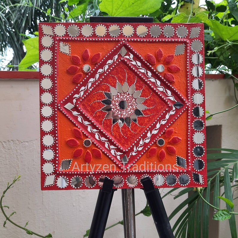 Lippan Mud Mirror Art Kutch Mirror Art Indian Art Wall Etsy