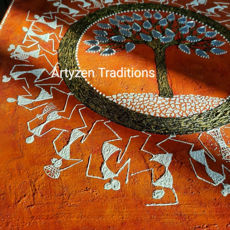 Textured Tree of Life Wall Art With India Folk Warli Art Etsy