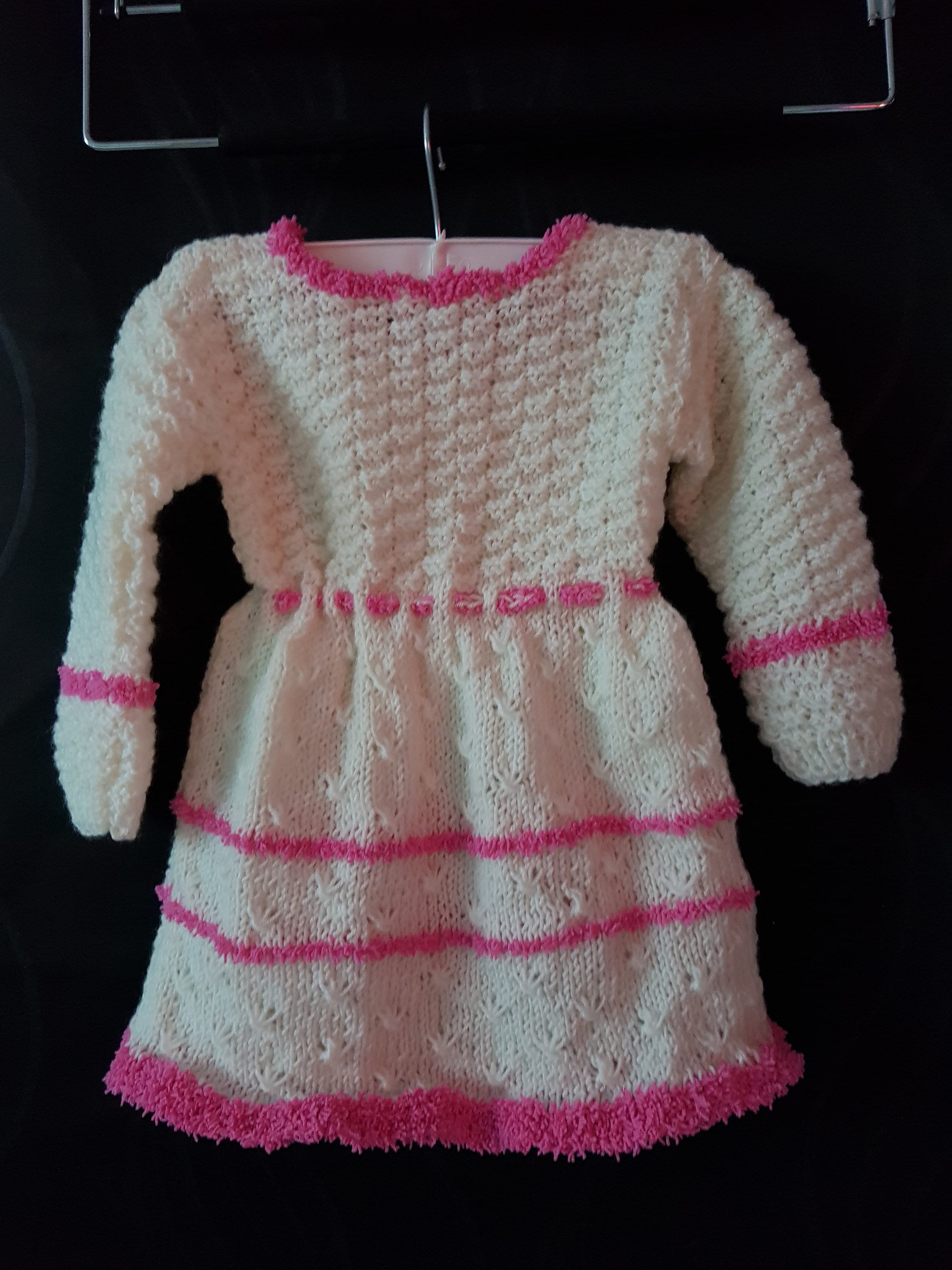 Hand knitted white wool baby girl dress Etsy