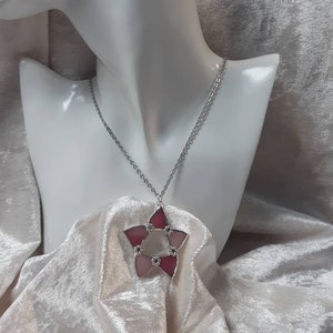 Pendant stained glass pink 5 hearts, neckband heart pink glass, necklace 5 hearts pink stained glass