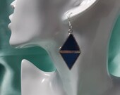 Opalescent blue stained glass earrings for pierced ears made entirely by hand.