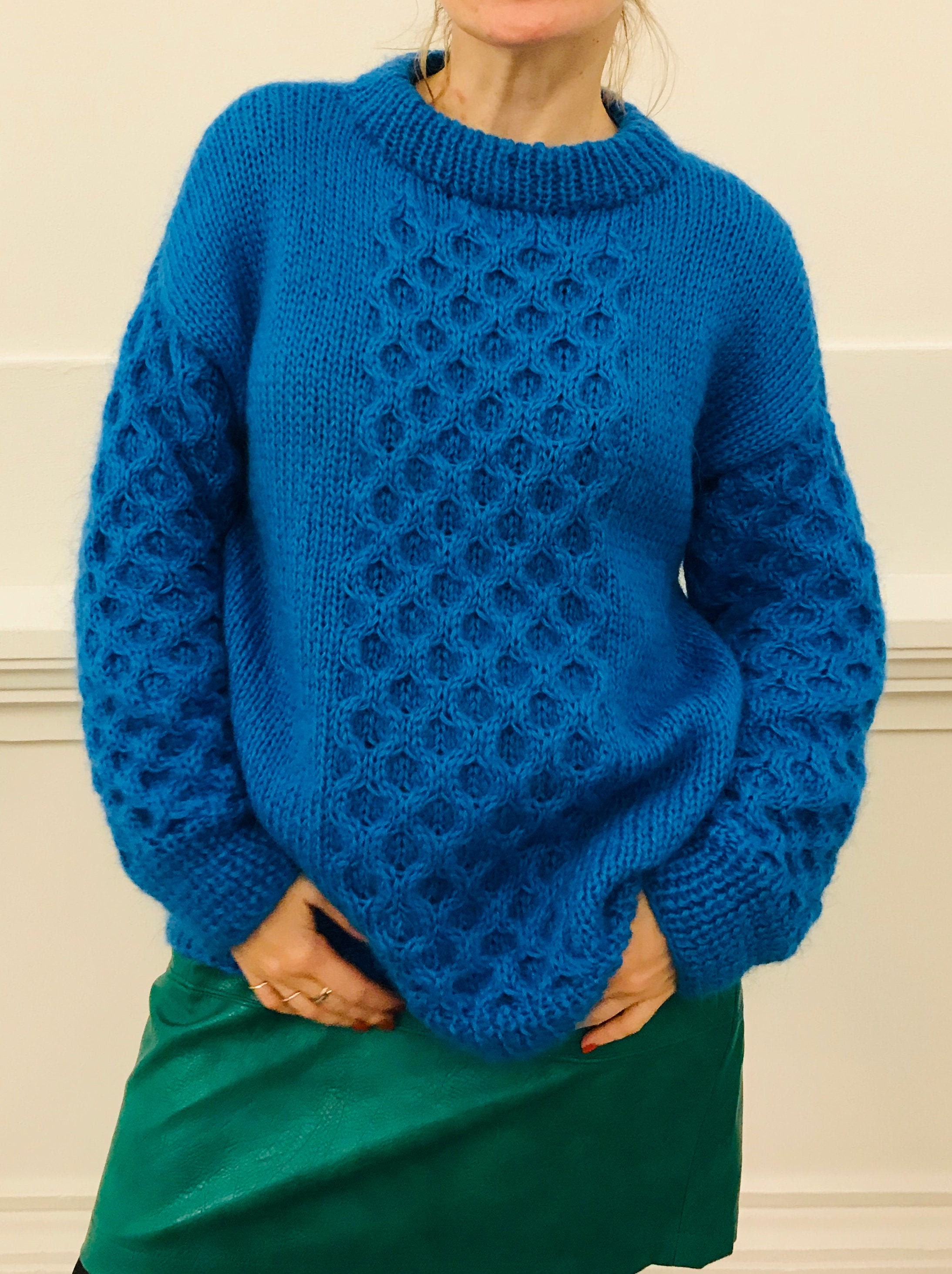 Cozy Mohair Sweater Hand Knit Pullover Drop Shoulder Etsy