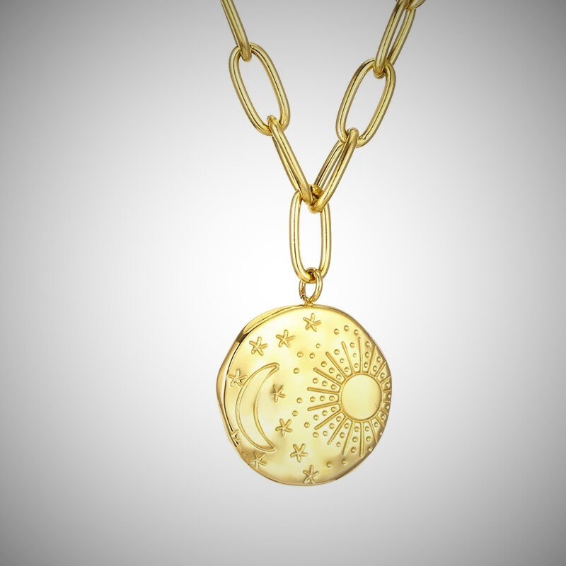 Sun Moon and Stars Gold Plated Choker Necklace | Etsy