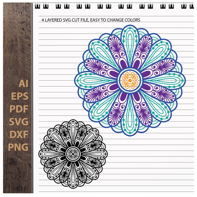 Download Zentangle daisy flower 4 layered Mandala Digital download ...