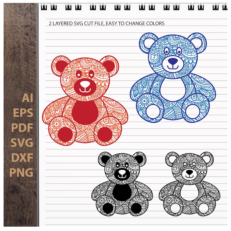 Teddy Bear Mandala Svg Project - Layered SVG Cut File