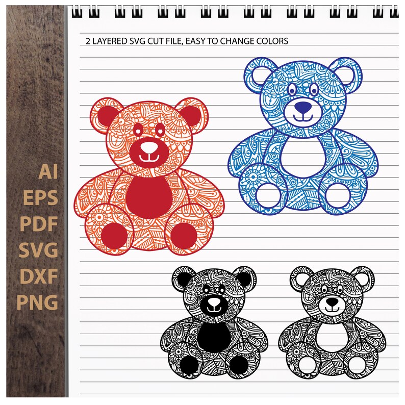 Teddy Bear Mandala Svg Project - Layered SVG Cut File