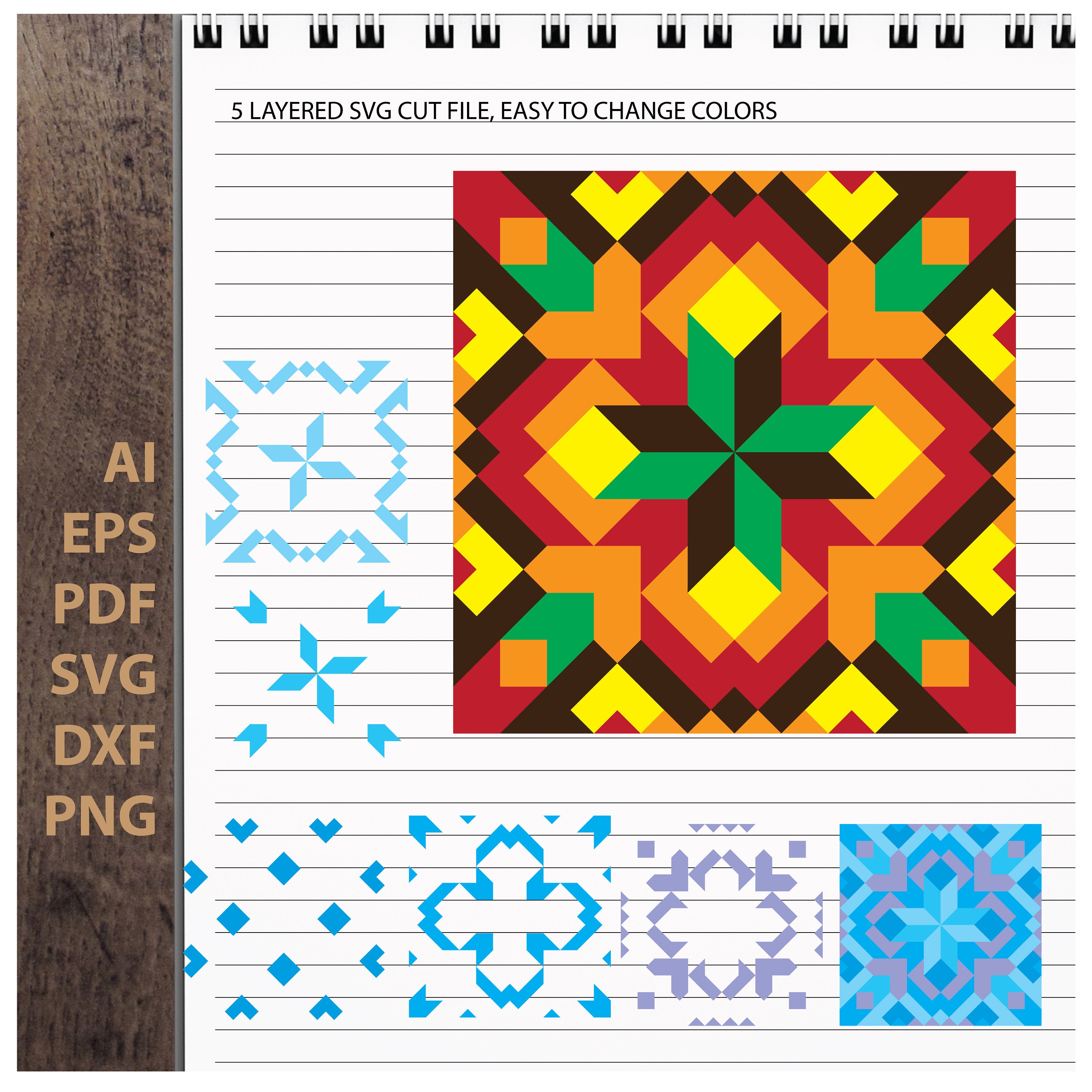 Barn Quilt 5 Layered Svg Pattern Mandala Digital Download Svg Etsy