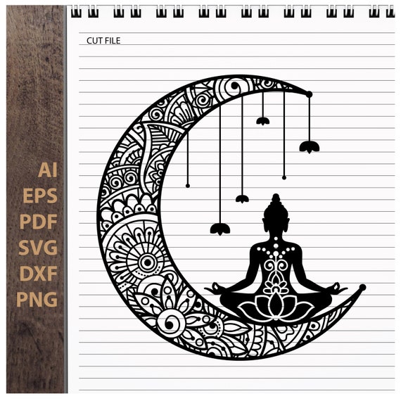 Moon Mandala Zentangle Lotus Buddha Yoga Digital Download Svg Etsy