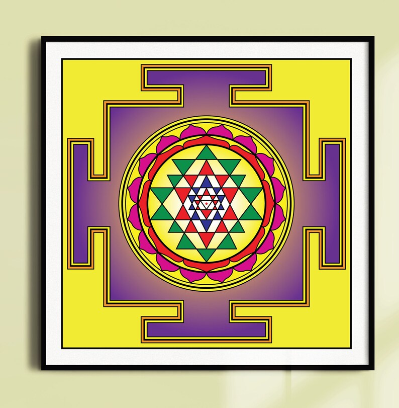 Sri yantra hindu symbol design mandala color jpg Printable | Etsy