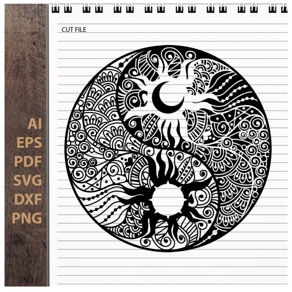 Download Zentangle Yin Yang Sun And Moon Mandala Symbol Digital Etsy