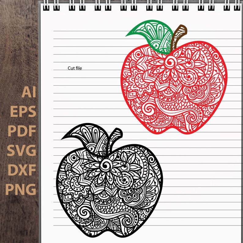 Apple zentangle mandala flower fruit Digital download svg eps | Etsy