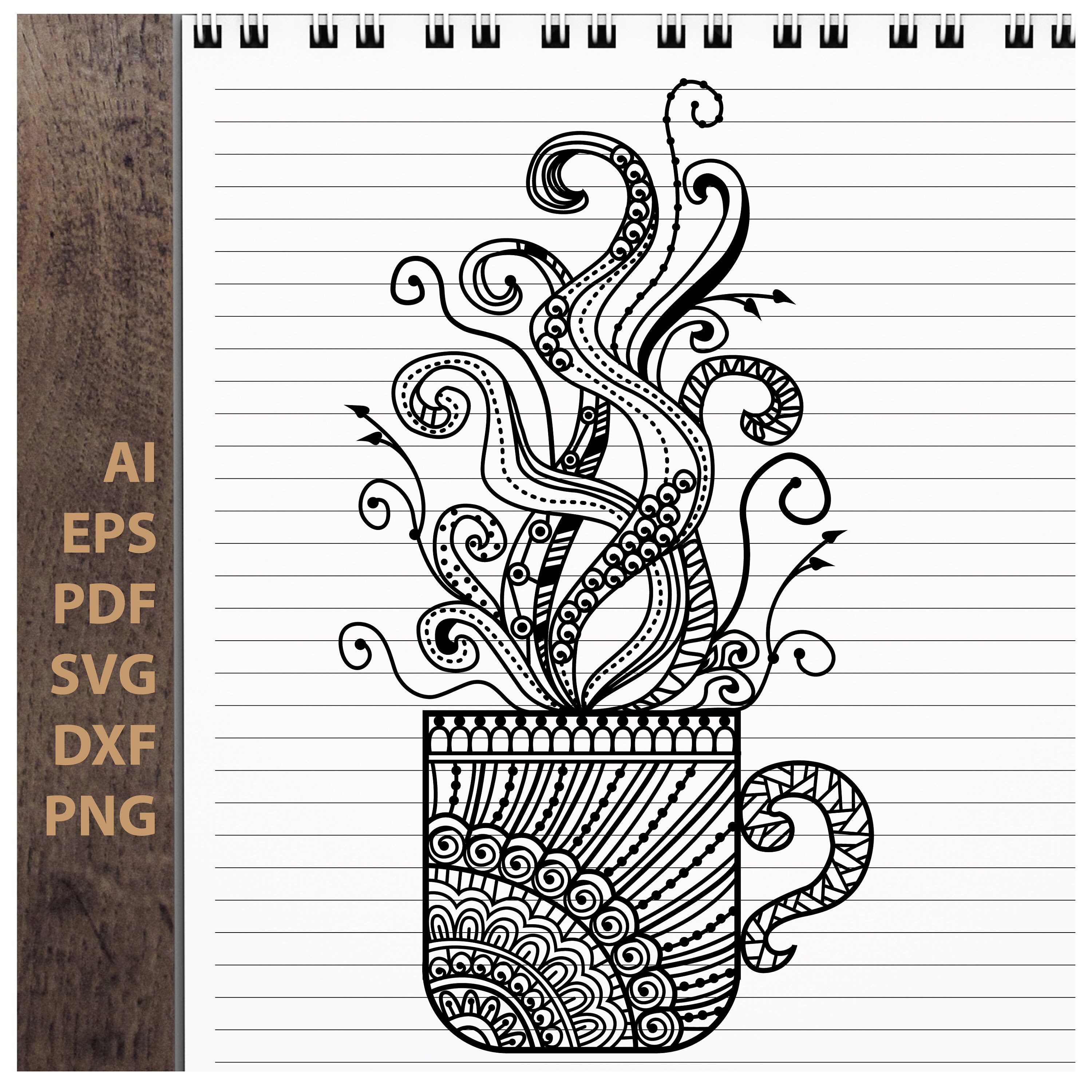Zentangle Coffee Cup Mandala flower Digital download svg eps Etsy