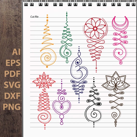 Download Free Zentangle Set Of 9 Unalome Symbols Mandala Moon Lotus Digital Etsy SVG Cut Files