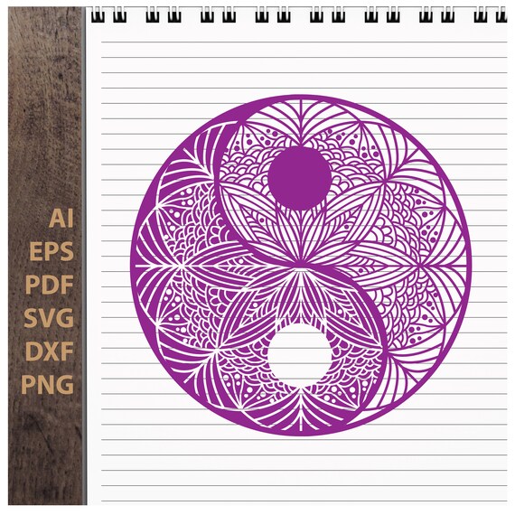Download Zentangle Yin Yang Mandala Flower Digital Download Svg Eps Ai Etsy