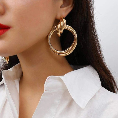 Gold Hoop Earrings Statement Earrings Drop Dangle Earrings Etsy UK