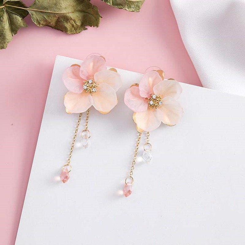 Peach Pink Acrylic Floral Flower Fairy Petal Dainty Drop - Etsy UK