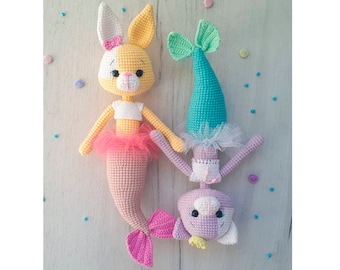 Crochet  Pattern 2 in 1: Mermaid Cat and  Mermaid Bunny | Plush Mercat Merbunny | Mythical mermaid | meowmaid | Merkitty | Purrmaid