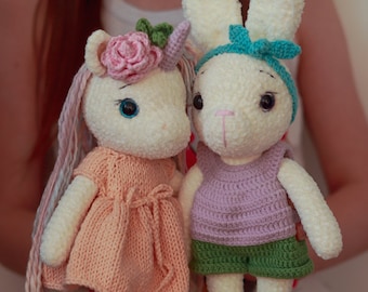 PATTERN 2 in 1: Crochet Unicorn and Bunny toys| Unicorn Susie and Bunny Lusie | Unicorn toy | Plush bunny | Amigurumi