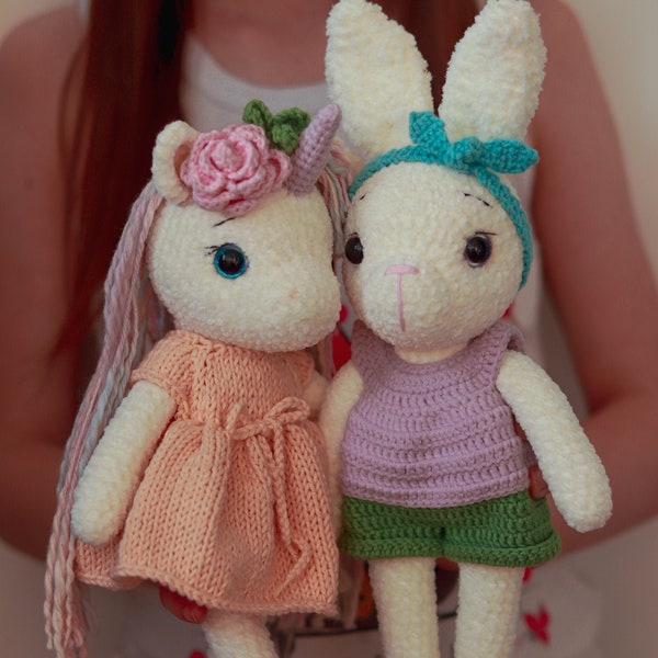 PATTERN 2 in 1: Crochet Unicorn and Bunny toys| Unicorn Susie and Bunny Lusie | Unicorn toy | Plush bunny | Amigurumi