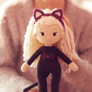 PATTERN: Crochet Doll in a Cat costume Amigurumi Pattern Crochet Doll Tutorial