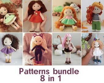 Crochet patterns bundle 8 in 1 | Amigurumi | Crochet dolls patterns | Tutorial PDF