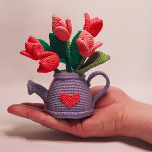 Crochet tulips in watering can PATTERN Amigurumi Crochet Pattern for a flower Crochet spring flower image 2