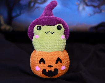 Crochet Halloween Pumpkin Frog Pattern | Amigurumi Witch (PDF)