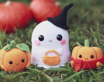 かぎ針編みのハロウィンかぼちゃとゴーストのパターン | Amigurumi