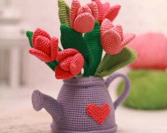 Crochet tulips in watering can PATTERN | Amigurumi  | Crochet Pattern for a flower | Crochet spring flower