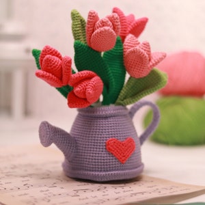 Crochet tulips in watering can PATTERN | Amigurumi  | Crochet Pattern for a flower | Crochet spring flower