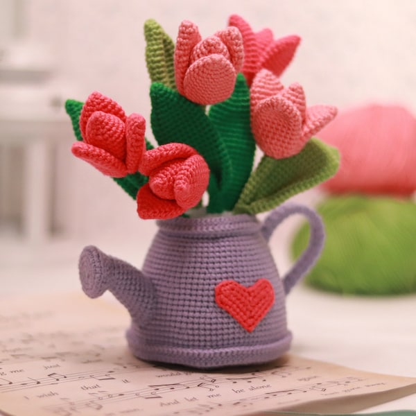 Crochet tulips in watering can PATTERN | Amigurumi  | Crochet Pattern for a flower | Crochet spring flower