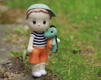 PATTERN: Crochet Doll Boy with dino | Amigurumi Pattern Crochet Doll Tutorial