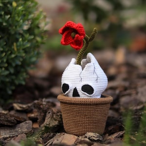 かぎ針編みのスカルハロウィンパターン | あみぐるみ | スカルの花 | かぎ針編みの植物