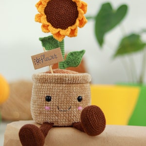 Crochet Sunflower in a pot PATTERN Amigurumi Crochet Pattern for a Sunflower Crochet flower in a pot image 4