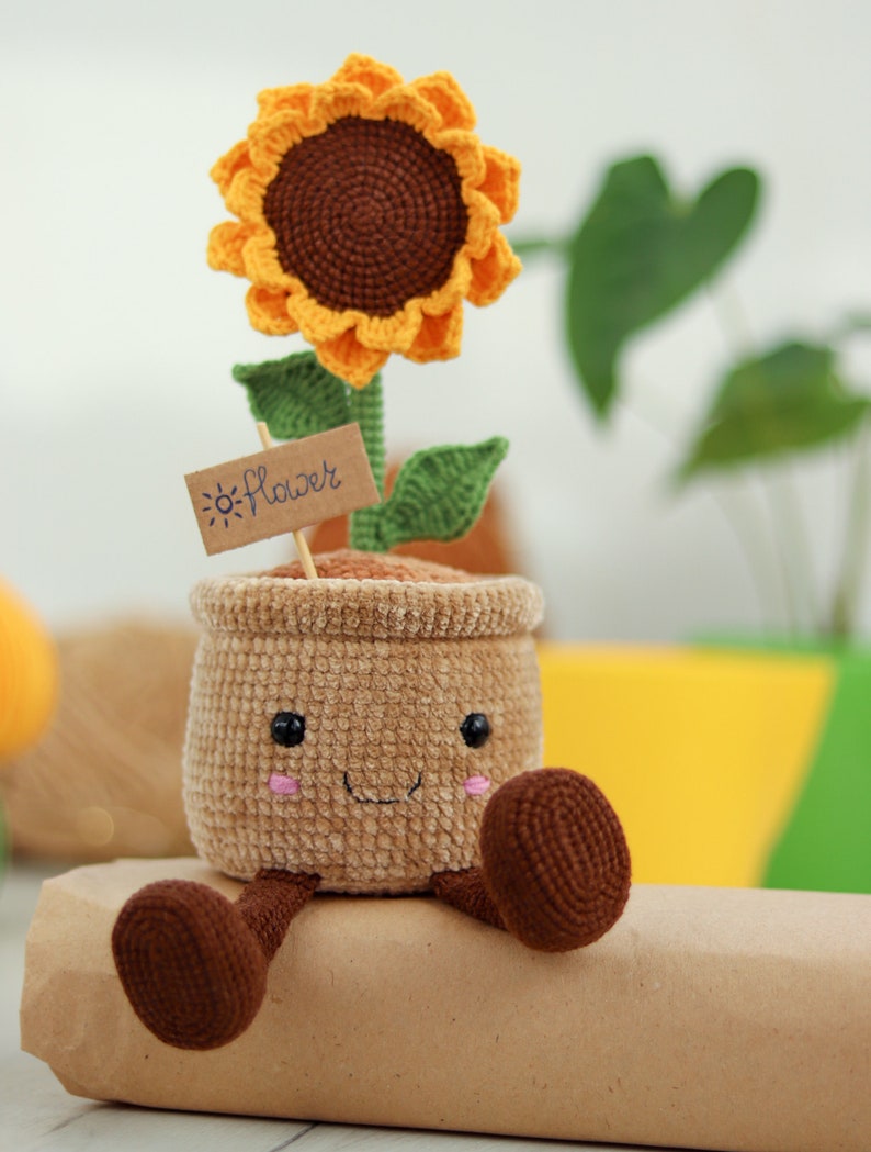 Crochet Sunflower in a pot PATTERN Amigurumi Crochet Pattern for a Sunflower Crochet flower in a pot image 4