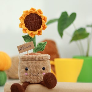 Crochet Sunflower in a pot PATTERN Amigurumi Crochet Pattern for a Sunflower Crochet flower in a pot image 2