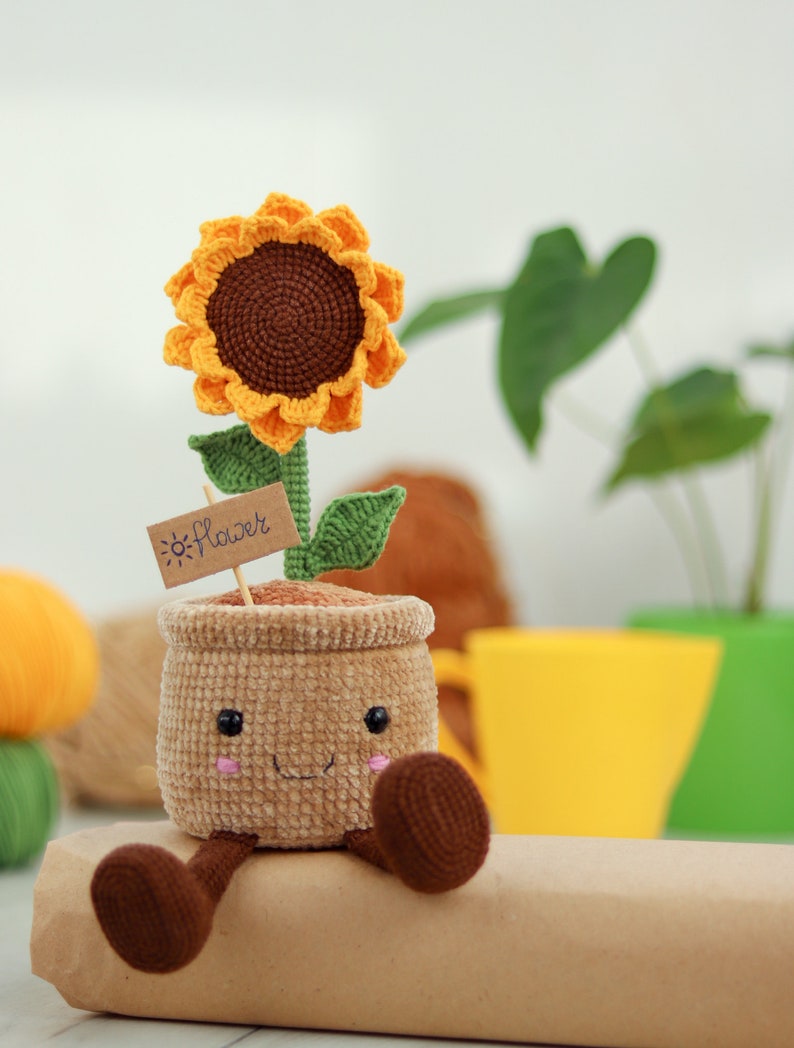 Crochet Sunflower in a pot PATTERN Amigurumi Crochet Pattern for a Sunflower Crochet flower in a pot image 2